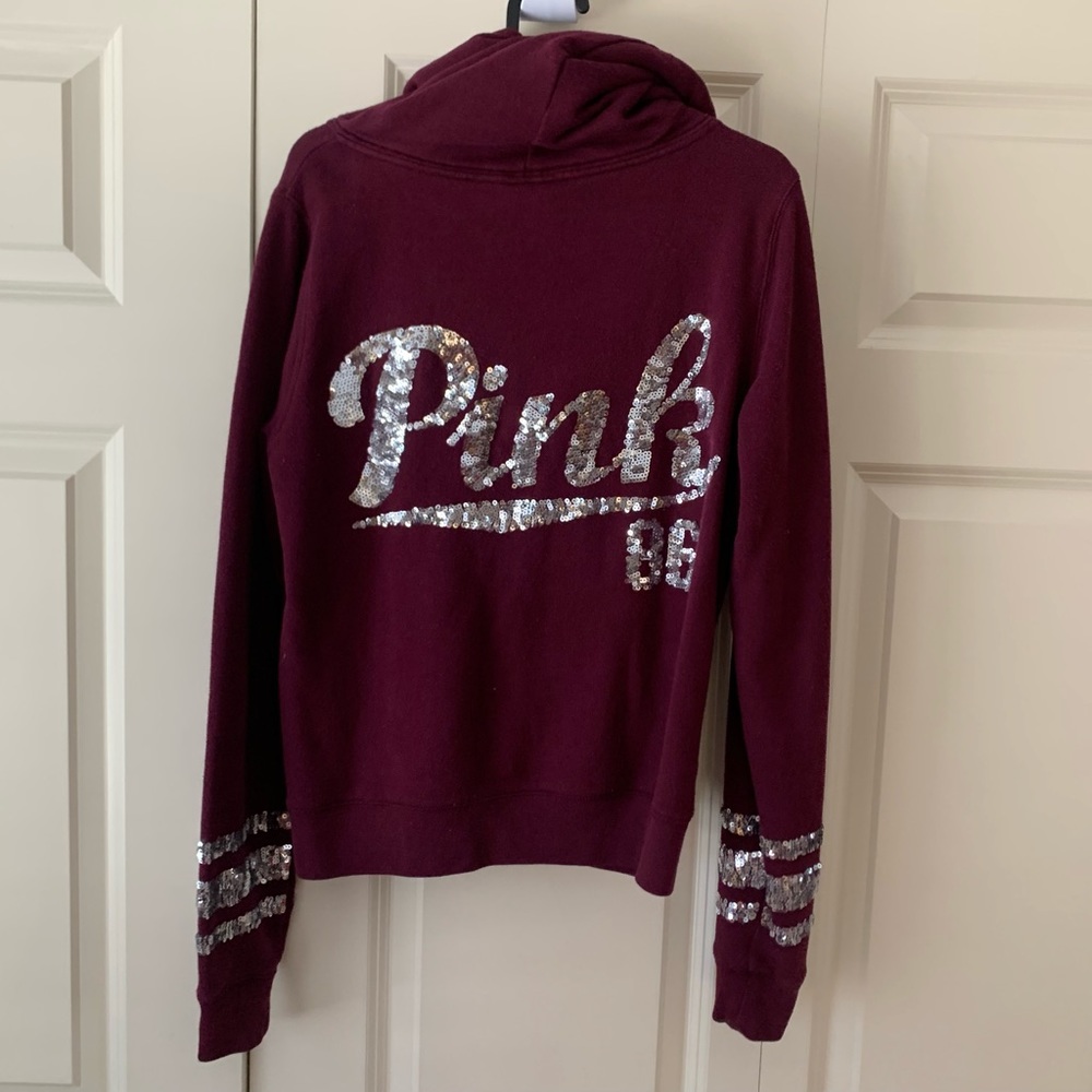 VS PINK Sequin Bling Zip Up Hoodie Size Small